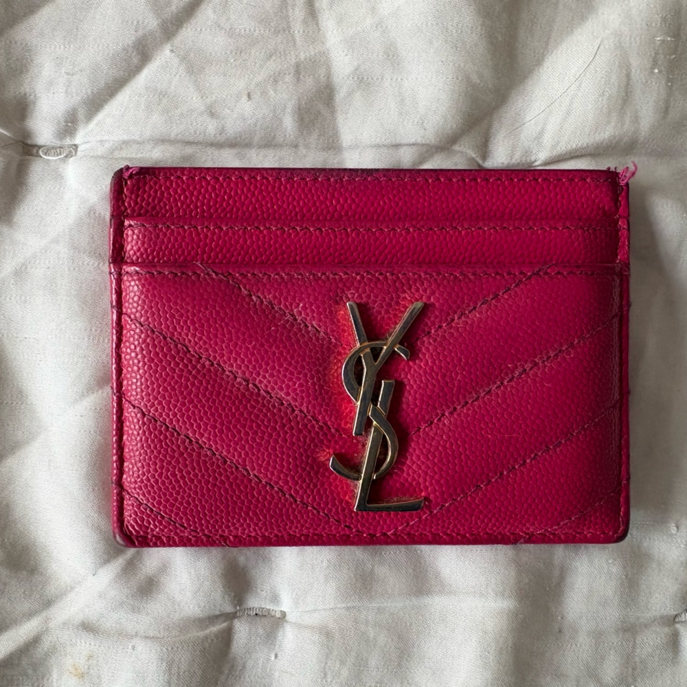 Saint Laurent Fuchsia Card Holder with Gold Logo